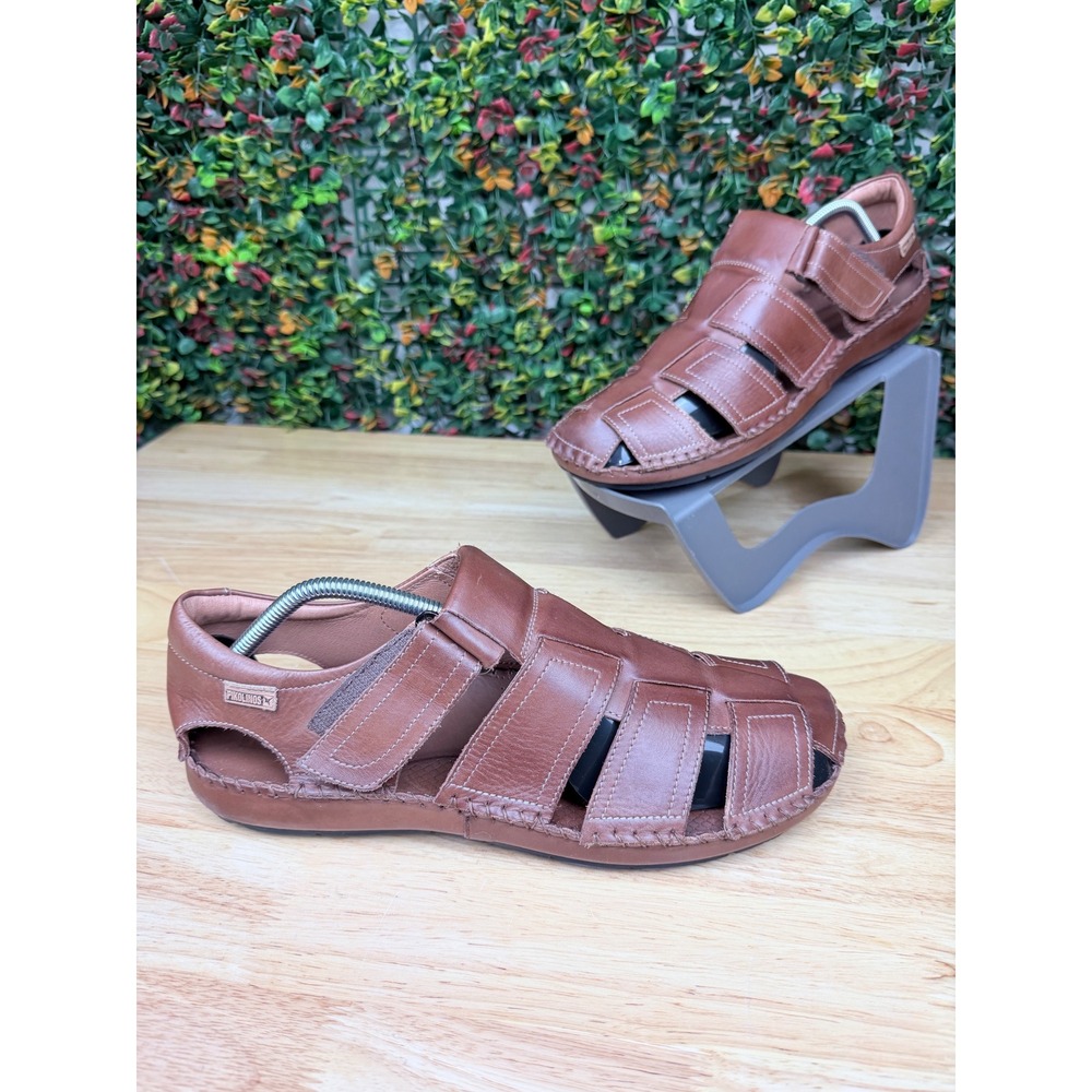 Pikolinos Tarifa Brown Leather Fisherman Sandals Mens Size 43 EU Hook and Loop